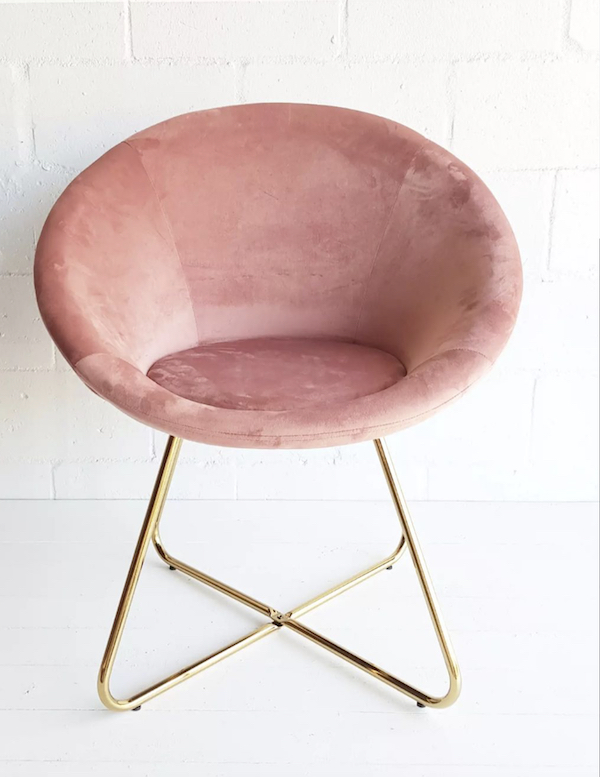 Velvet Wing Chair Blush